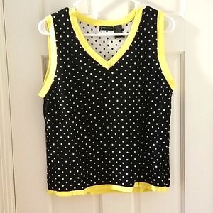 Black white and yellow polka dot stretchy sweater